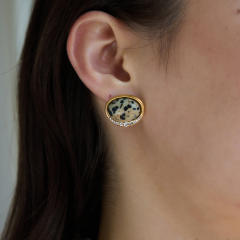 Natural stone inlaid stainless steel earrings studs earrings