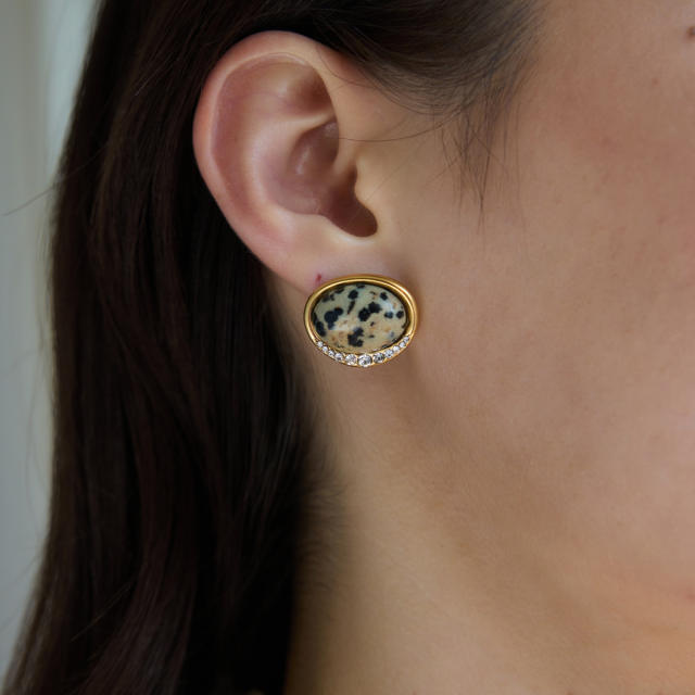 Natural stone inlaid stainless steel earrings studs earrings
