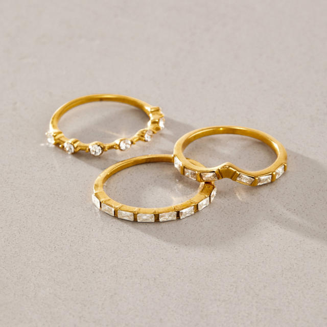 Delicate diamond three piece stainless steel rings stackable rings
