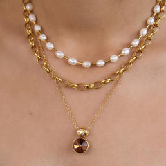 Dainty colorful crystal pendant stainless steel necklace