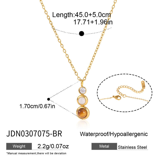 Natural Stone Tiger Eye Stone two layer dainty stainless steel necklace
