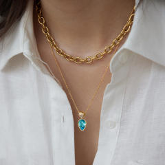 Dainty colorful crystal pendant stainless steel necklace