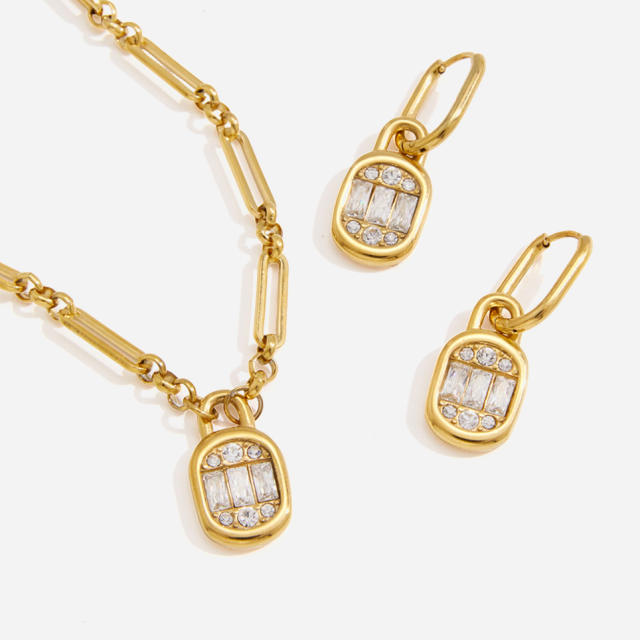Delicate diamond pendant stainless steel necklace earrings set