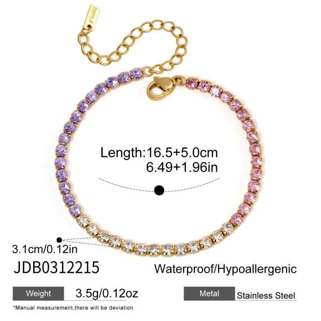 Colorful cubic zircon inlaid stainless steel bracelet tennis bracelet