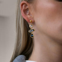 Colorful glass crystal inlaid stainless steel earrings dangle earrings