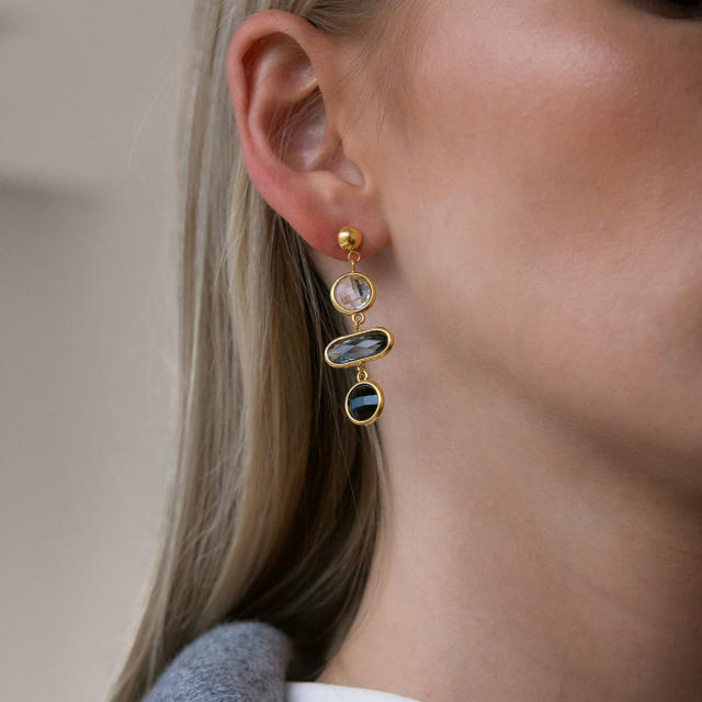 Colorful glass crystal inlaid stainless steel earrings dangle earrings
