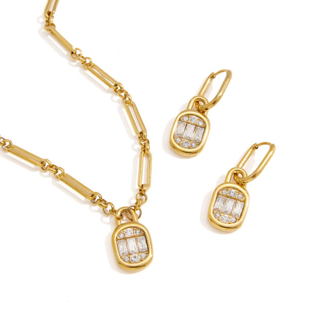 Delicate diamond pendant stainless steel necklace earrings set