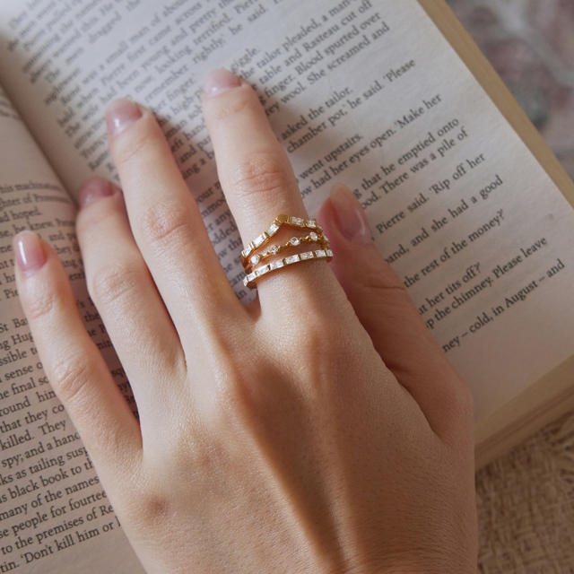 Delicate diamond three piece stainless steel rings stackable rings