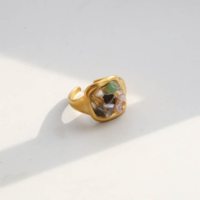 Natural stone inlaid unique design stainless steel rings opening rings