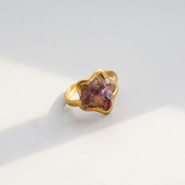 Natural stone inlaid unique design stainless steel rings opening rings