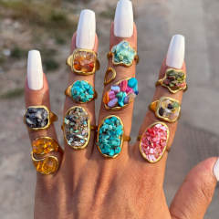 Natural stone inlaid unique design stainless steel rings opening rings