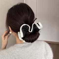 Korean-style elegant polka dot ruffled scrunchie