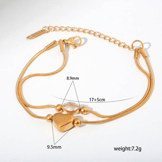 PVD plating gold color diamond stainless steel bracelet stackable bracelet