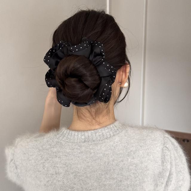 Korean-style elegant polka dot ruffled scrunchie