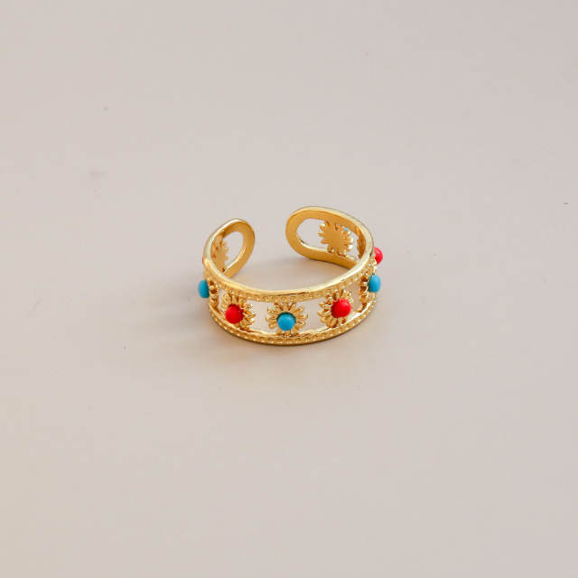 Boho colorful natural stone inlaid stainless steel rings
