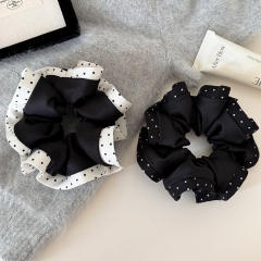 Korean-style elegant polka dot ruffled scrunchie
