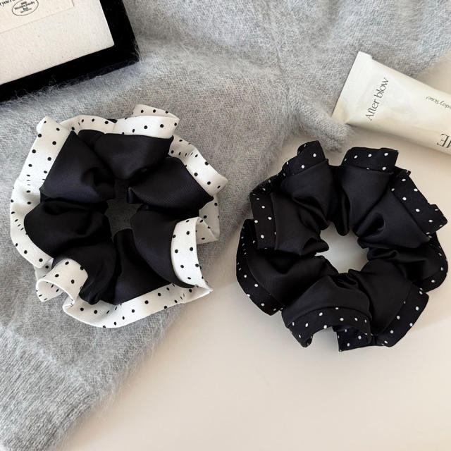 Korean-style elegant polka dot ruffled scrunchie