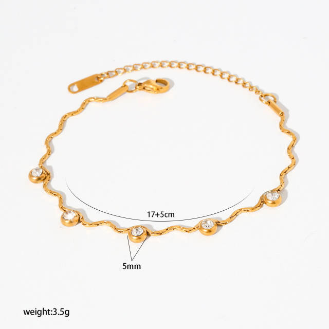 PVD plating gold color diamond stainless steel bracelet stackable bracelet