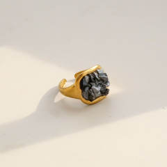 Natural stone inlaid unique design stainless steel rings opening rings