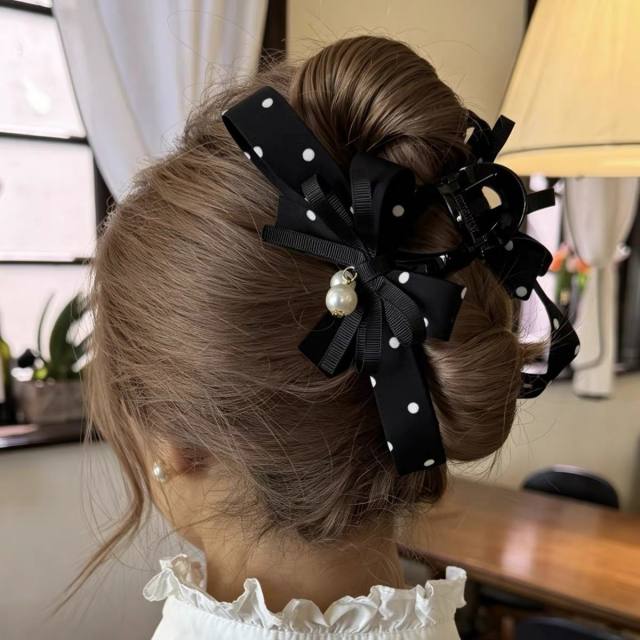 Korean fashion stereo polka dots bow hair claw clips for women