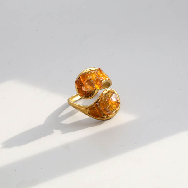 Natural stone inlaid unique design stainless steel rings opening rings