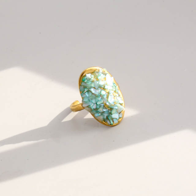 Natural stone inlaid unique design stainless steel rings opening rings