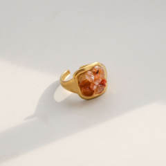 Natural stone inlaid unique design stainless steel rings opening rings
