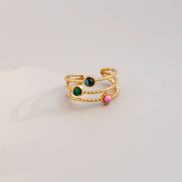 Boho colorful natural stone inlaid stainless steel rings