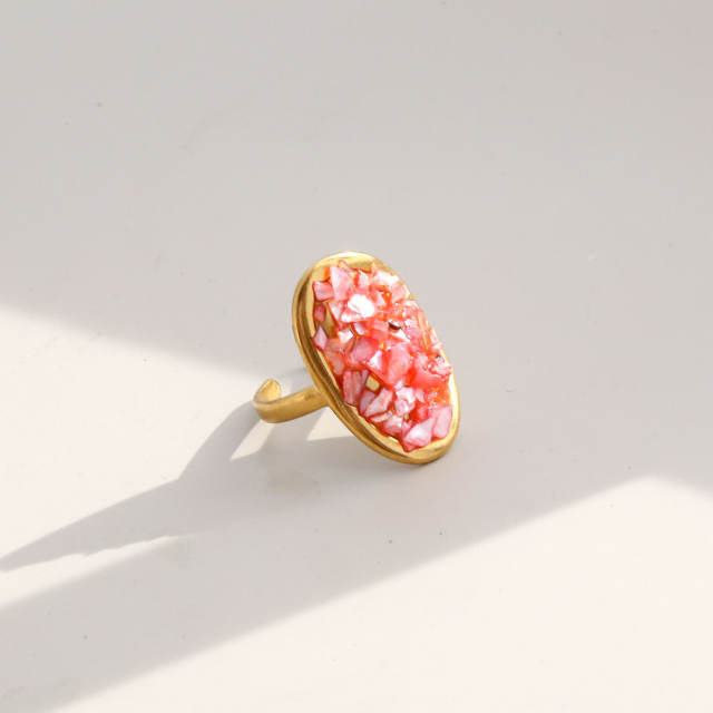 Natural stone inlaid unique design stainless steel rings opening rings