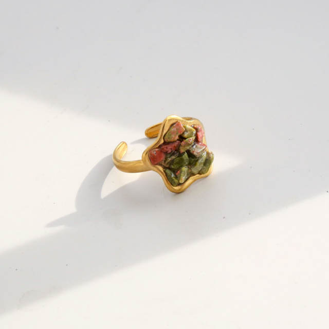 Natural stone inlaid unique design stainless steel rings opening rings