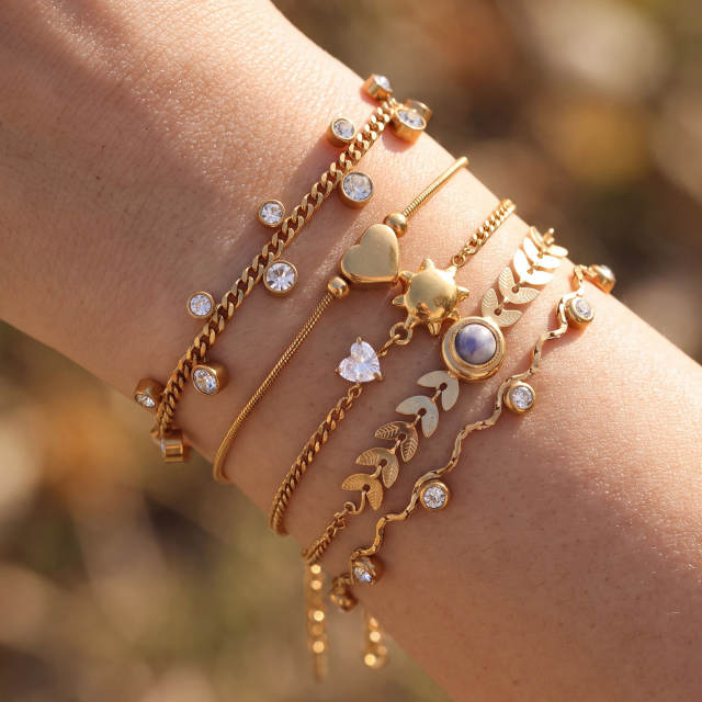 PVD plating gold color diamond stainless steel bracelet stackable bracelet