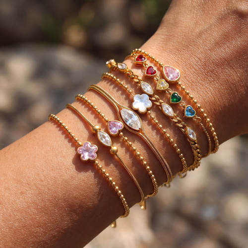PVD plating gold color diamond stainless steel bracelet stackable bracelet