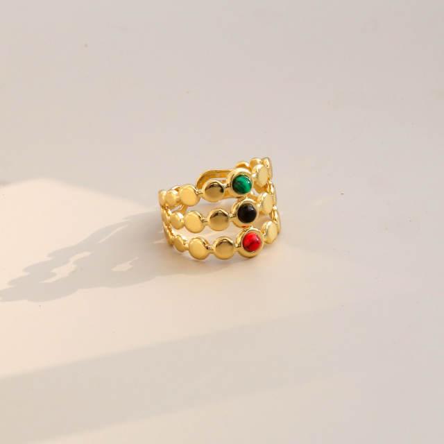 Boho colorful natural stone inlaid stainless steel rings