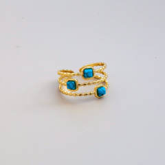 Boho colorful natural stone inlaid stainless steel rings