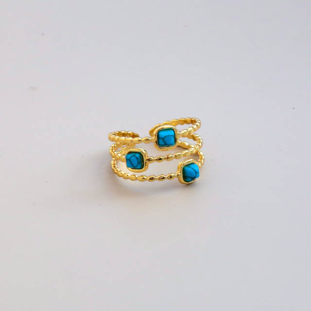 Boho colorful natural stone inlaid stainless steel rings