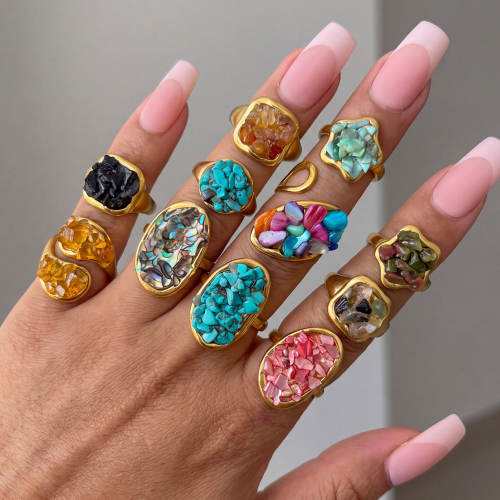 Natural stone inlaid unique design stainless steel rings opening rings