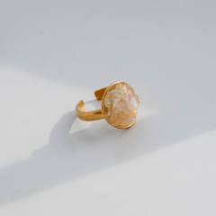 Natural stone inlaid unique design stainless steel rings opening rings