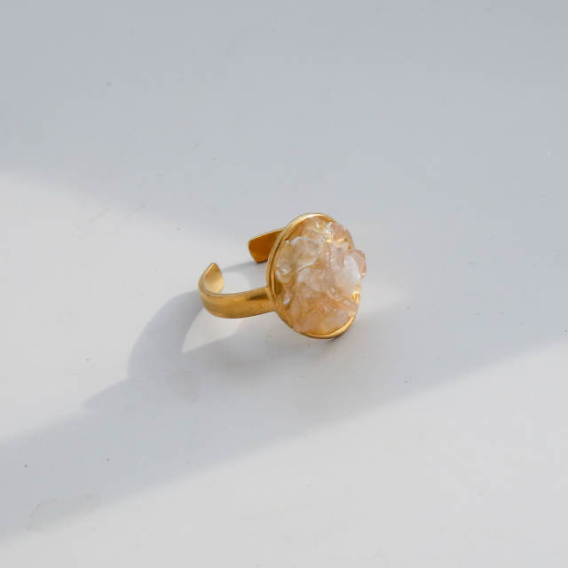 Natural stone inlaid unique design stainless steel rings opening rings