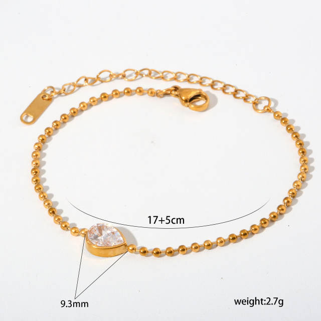 PVD plating gold color diamond stainless steel bracelet stackable bracelet