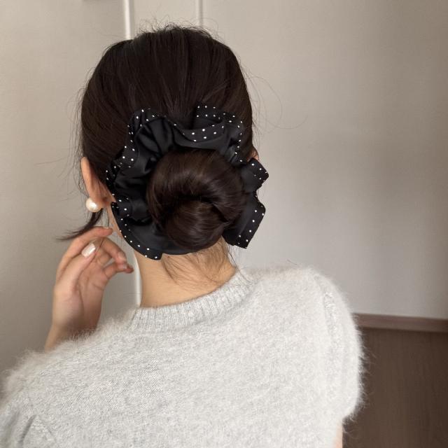 Korean-style elegant polka dot ruffled scrunchie