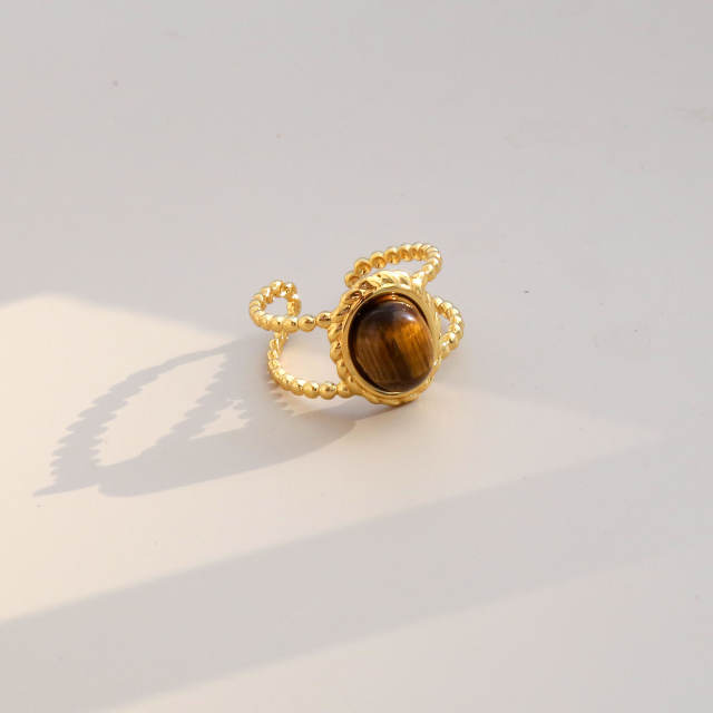 Boho colorful natural stone inlaid stainless steel rings
