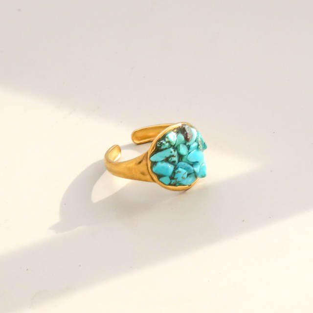 Natural stone inlaid unique design stainless steel rings opening rings