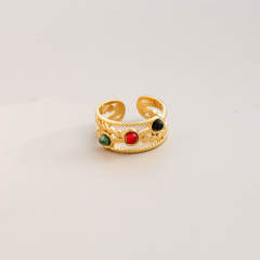 Boho colorful natural stone inlaid stainless steel rings