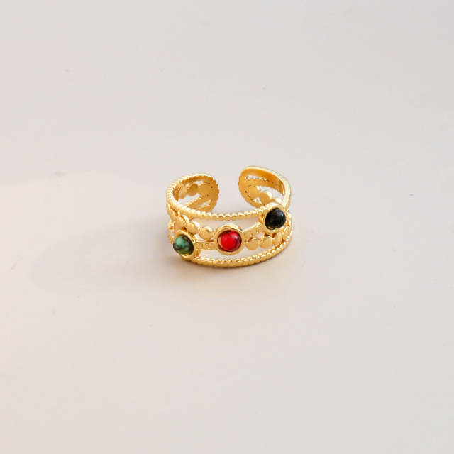 Boho colorful natural stone inlaid stainless steel rings
