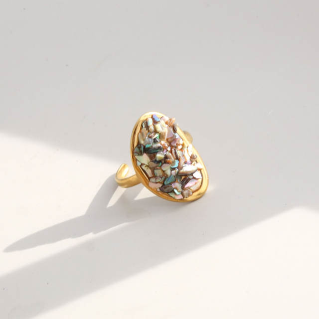 Natural stone inlaid unique design stainless steel rings opening rings