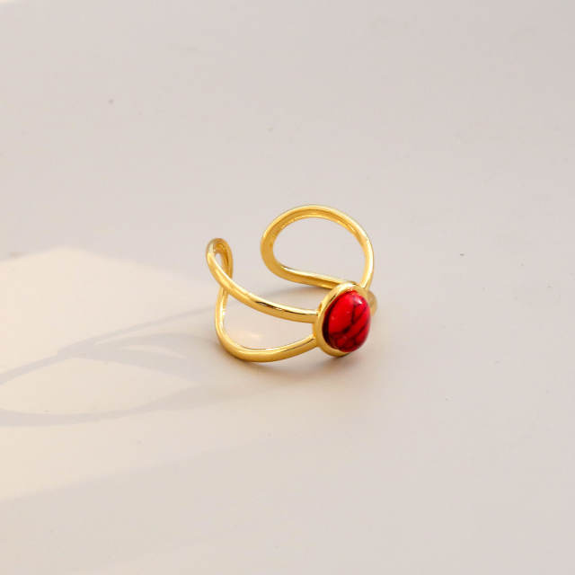 Boho colorful natural stone inlaid stainless steel rings