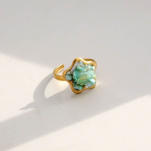 Natural stone inlaid unique design stainless steel rings opening rings