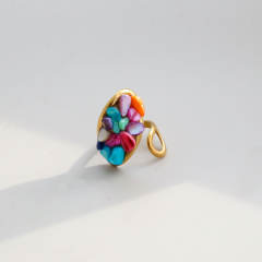 Natural stone inlaid unique design stainless steel rings opening rings