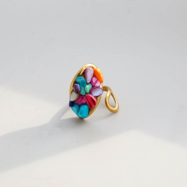 Natural stone inlaid unique design stainless steel rings opening rings