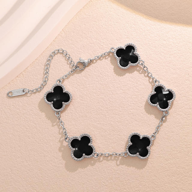 Crystal Four-Leaf Flower Bracelet for Women Stainless Steel bracelet
